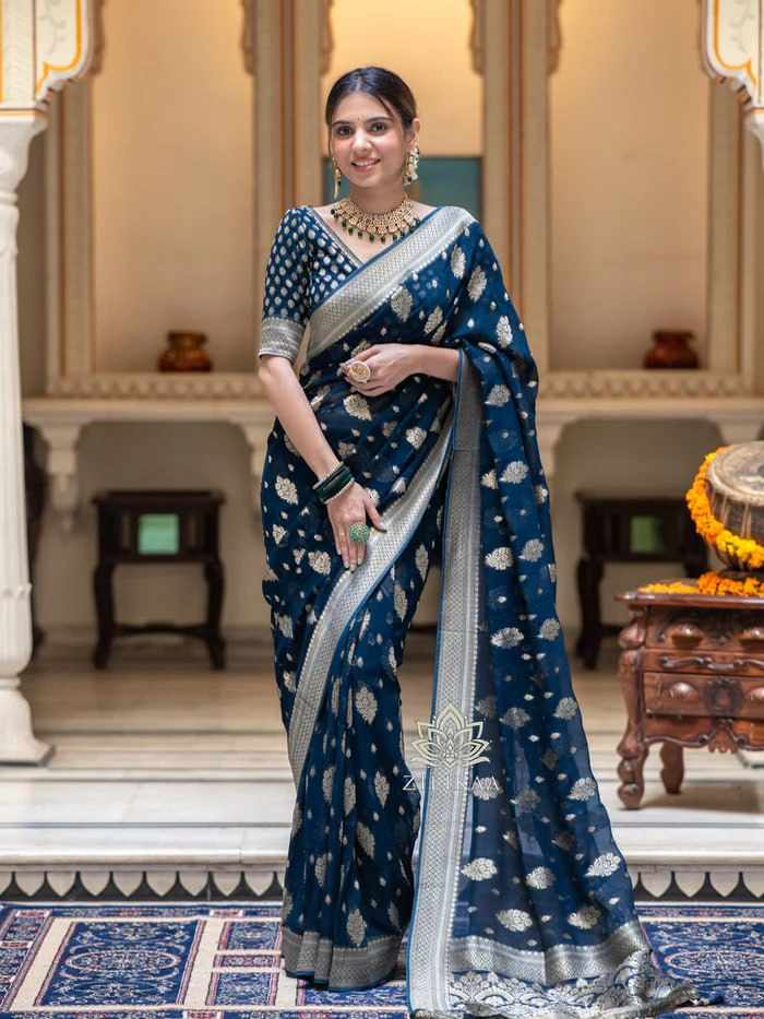 Navy Blue Silk Saree