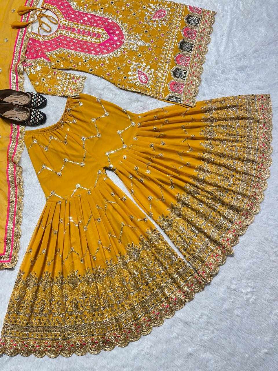 Embroidered Yellow and Pink Traditional Dress