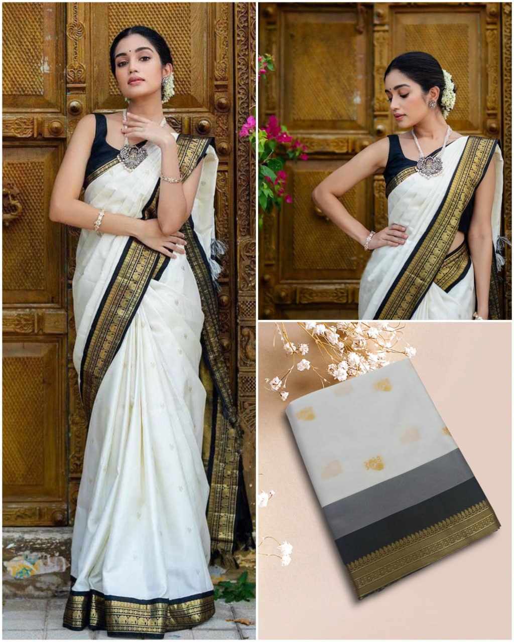 Elegant White Silk Saree