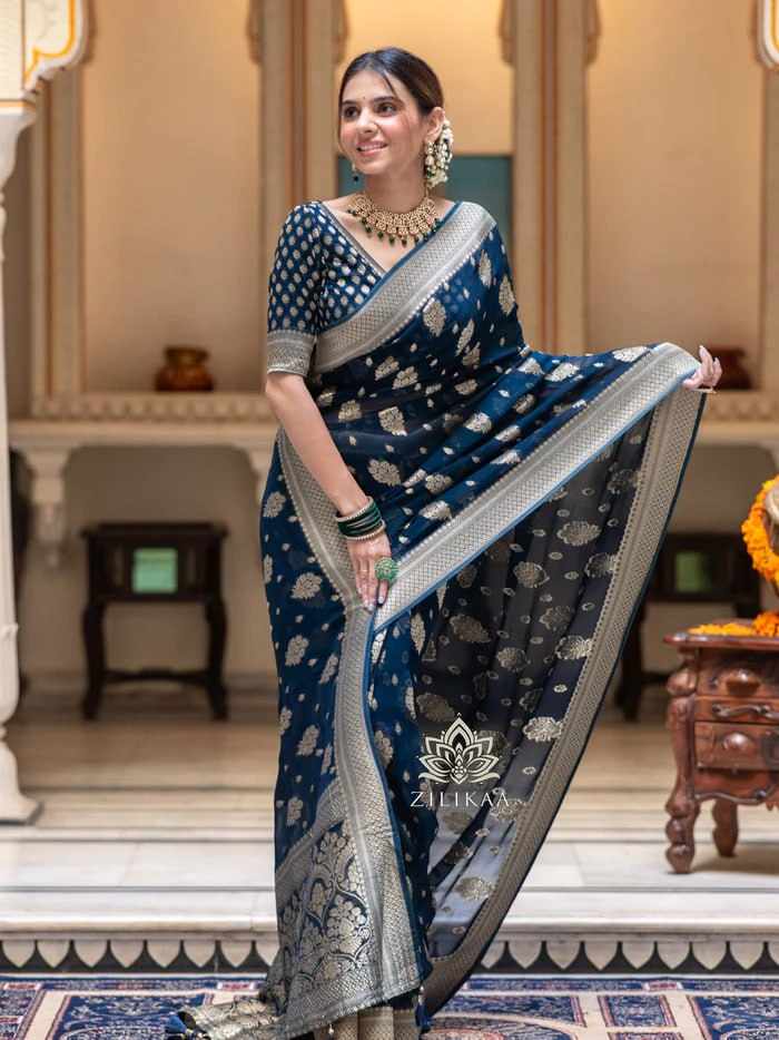 Navy Blue Silk Saree