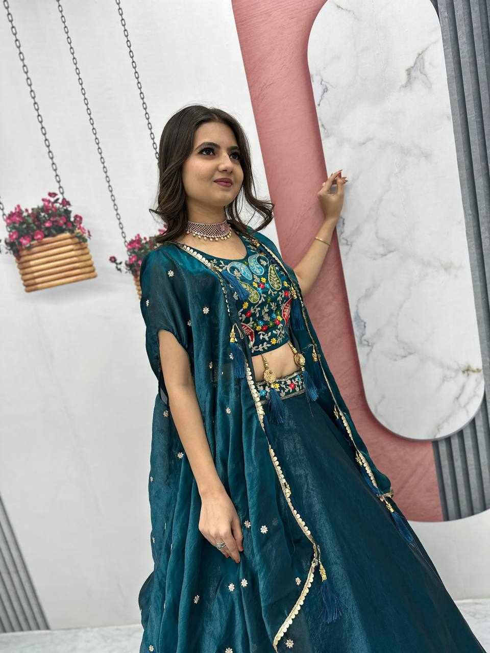 Teal Embroidered Lehenga Set