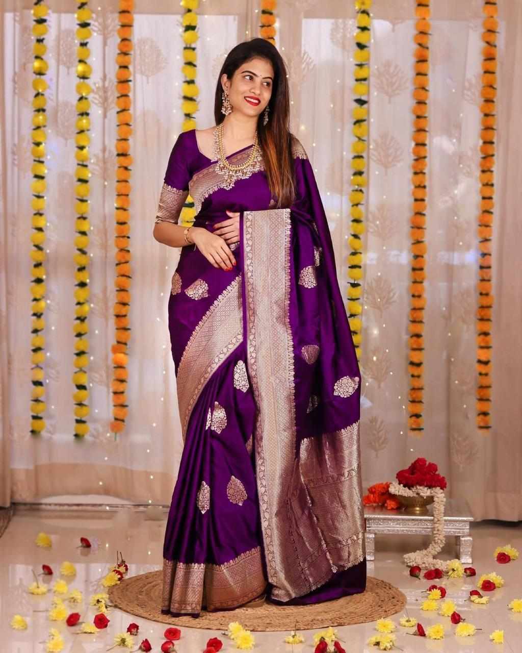 Purple Silk Saree with Designer Blouse