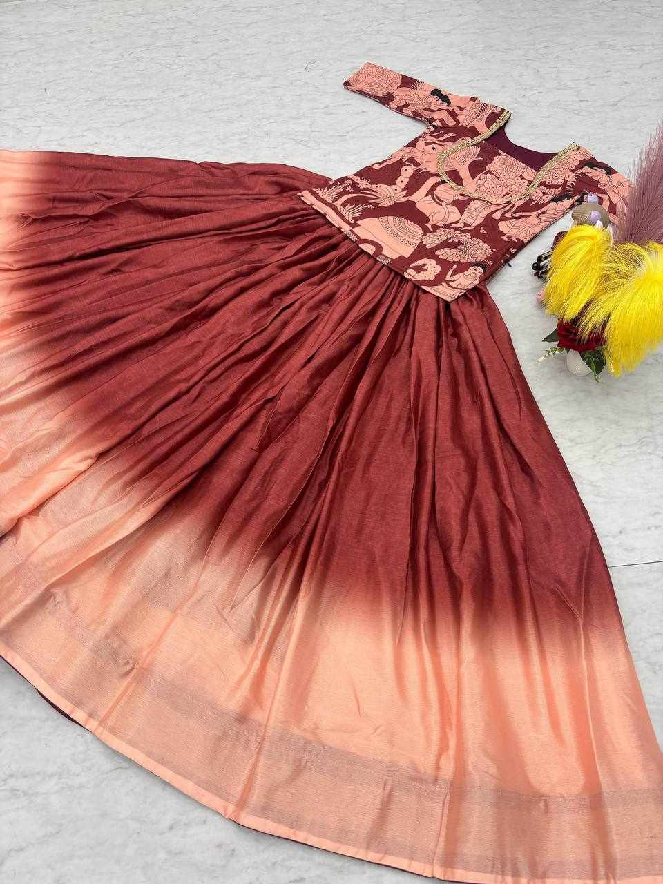 Elegant Maroon and Beige Gown