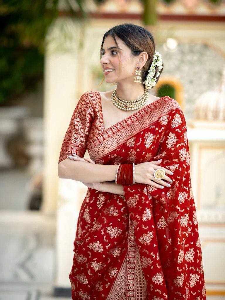 Traditional Red Embroidered Saree