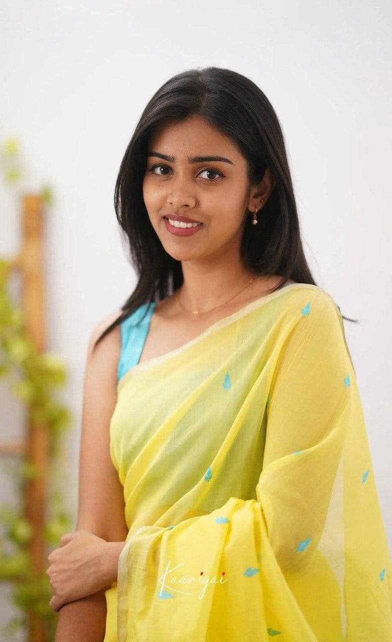 Yellow and Blue Handloom Saree