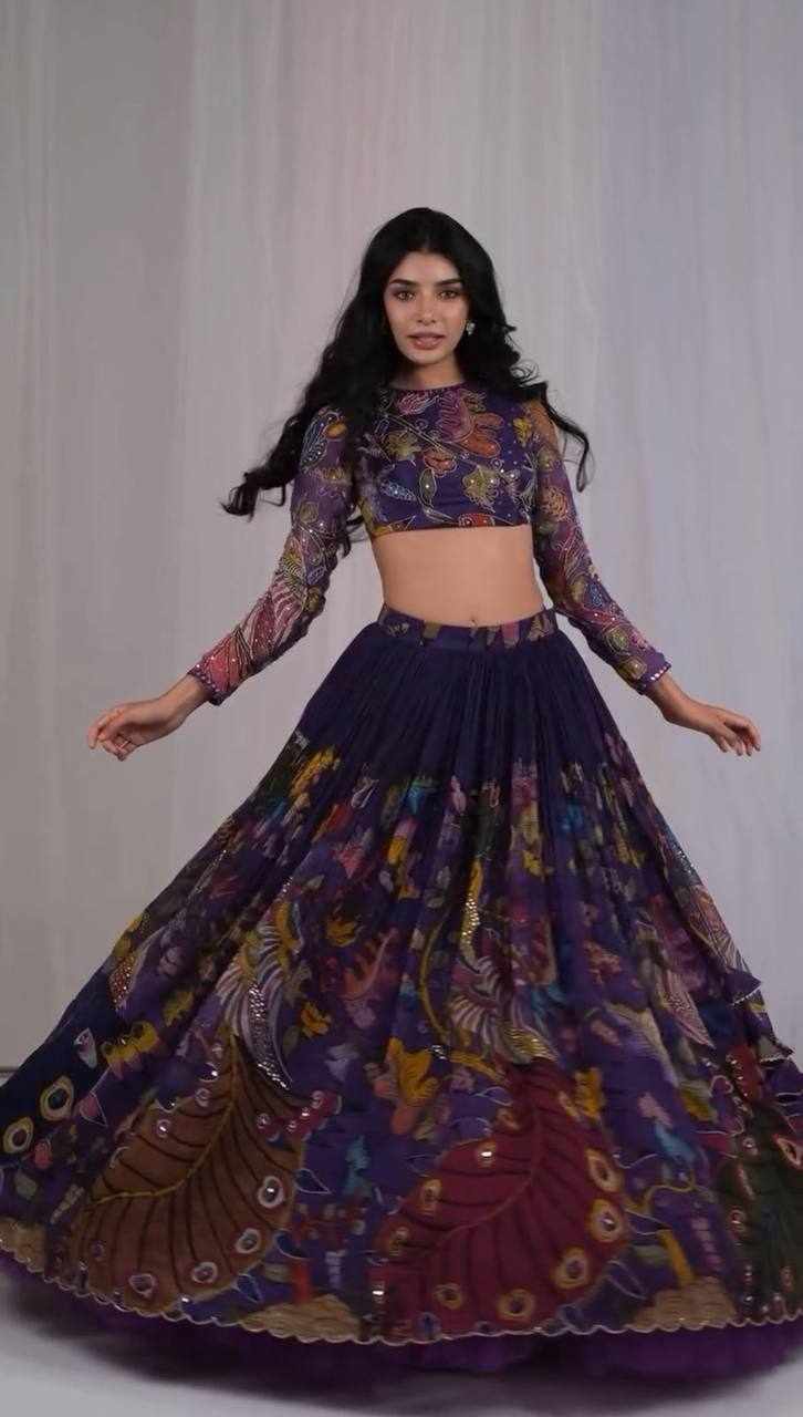 Purple Floral Embroidered Lehenga