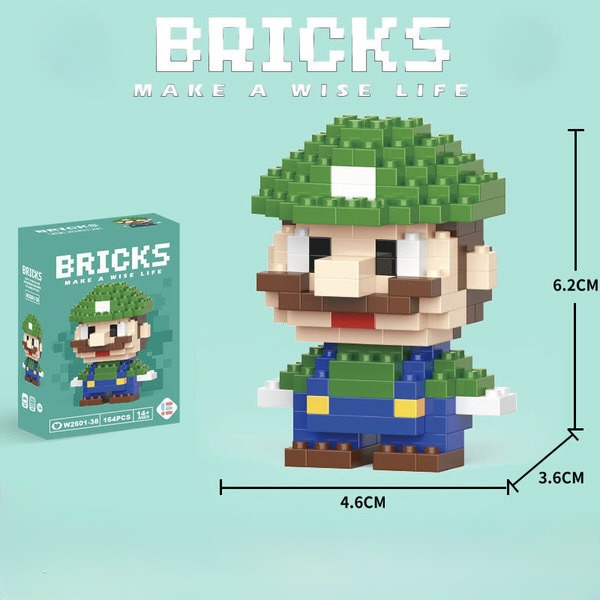 Pixel Brick Luigi Figure
