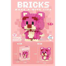 Pink Bear Building Bricks Set