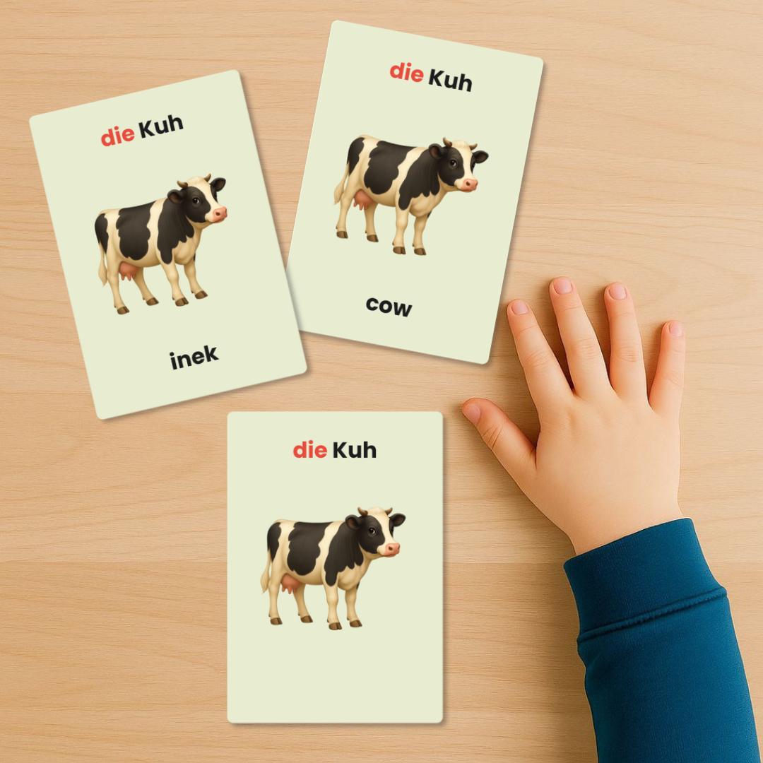 Bauernhoftiere – 12 Lernkarten | Deutsch / DE–TR / DE–EN
