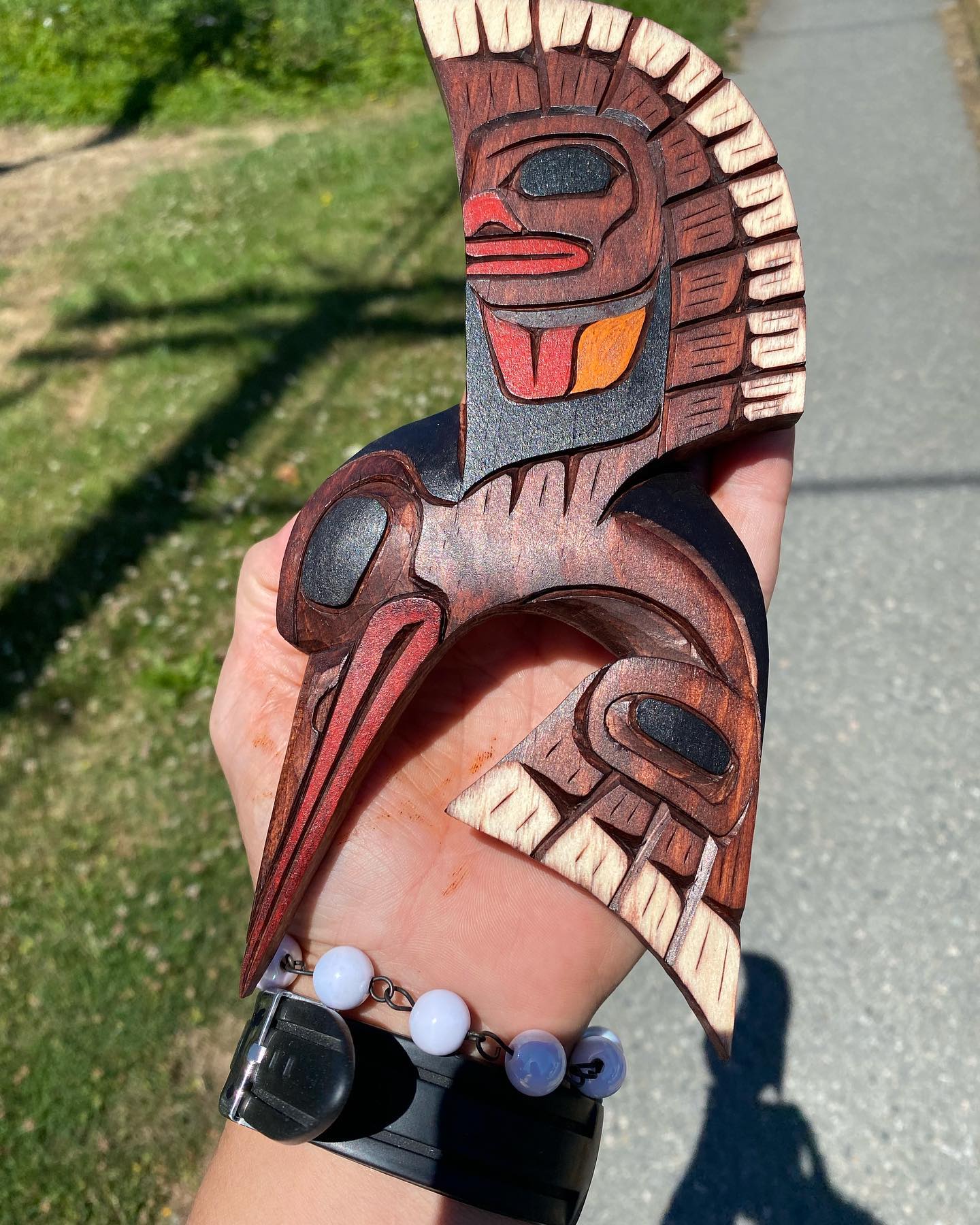 Hand-Carved Indigenous Wooden Art Humming Bird Motif