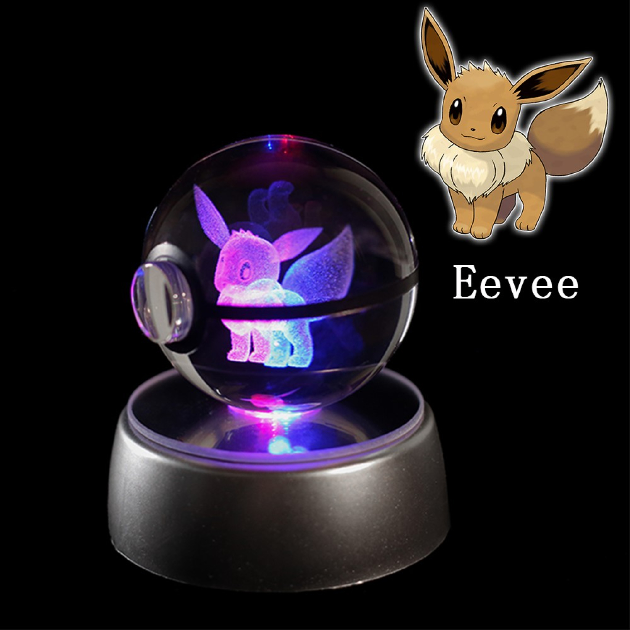 3D Pokeball Crystal Night Light - Eeveelution collection