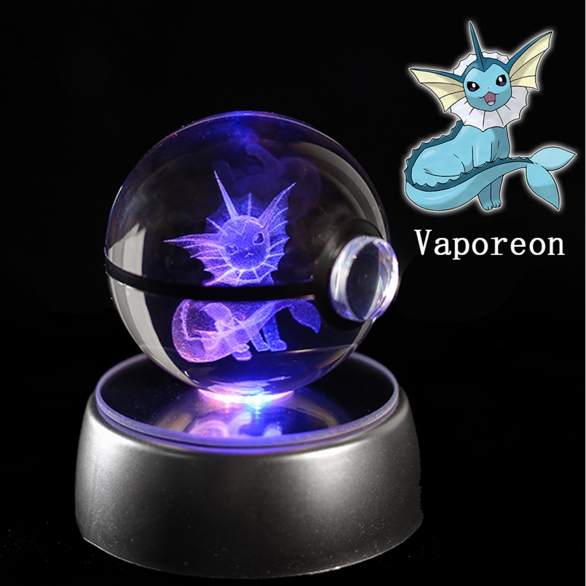 3D Pokeball Crystal Night Light - Eeveelution collection