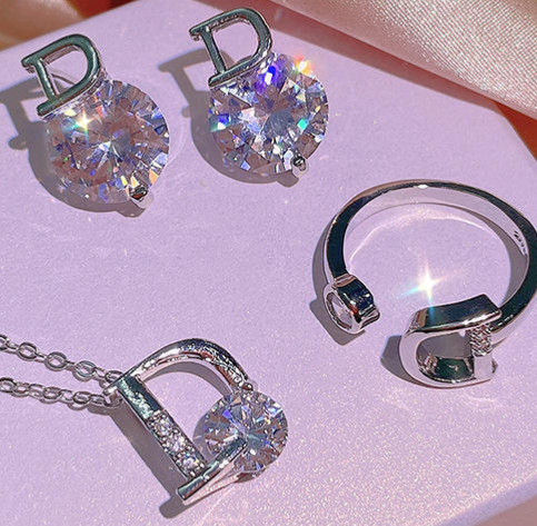  Hot Sale Geometric D Shape Shine CZ Jewelry Set 