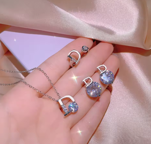  Hot Sale Geometric D Shape Shine CZ Jewelry Set 