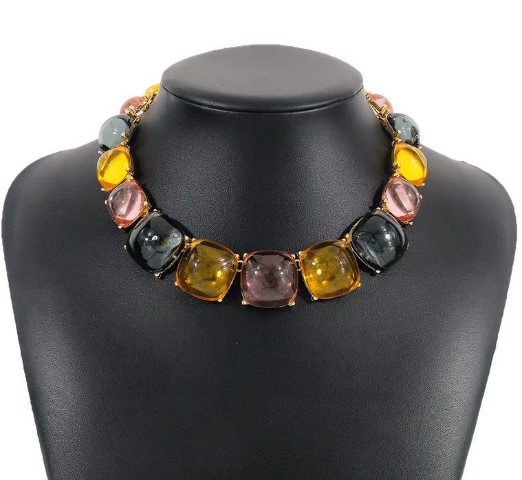 Multicolor Elegant Vintage Style Square Alloy Inlay Rhinestones Women's Necklace