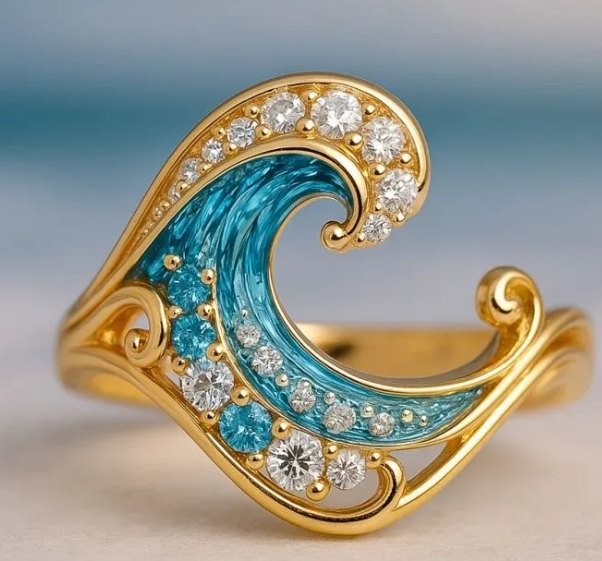 Gold Fashionable Luxury Wave creative Ring 