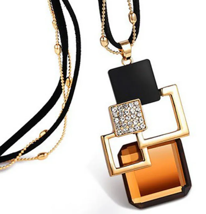 Geometric Black and Gold Pendant Necklace