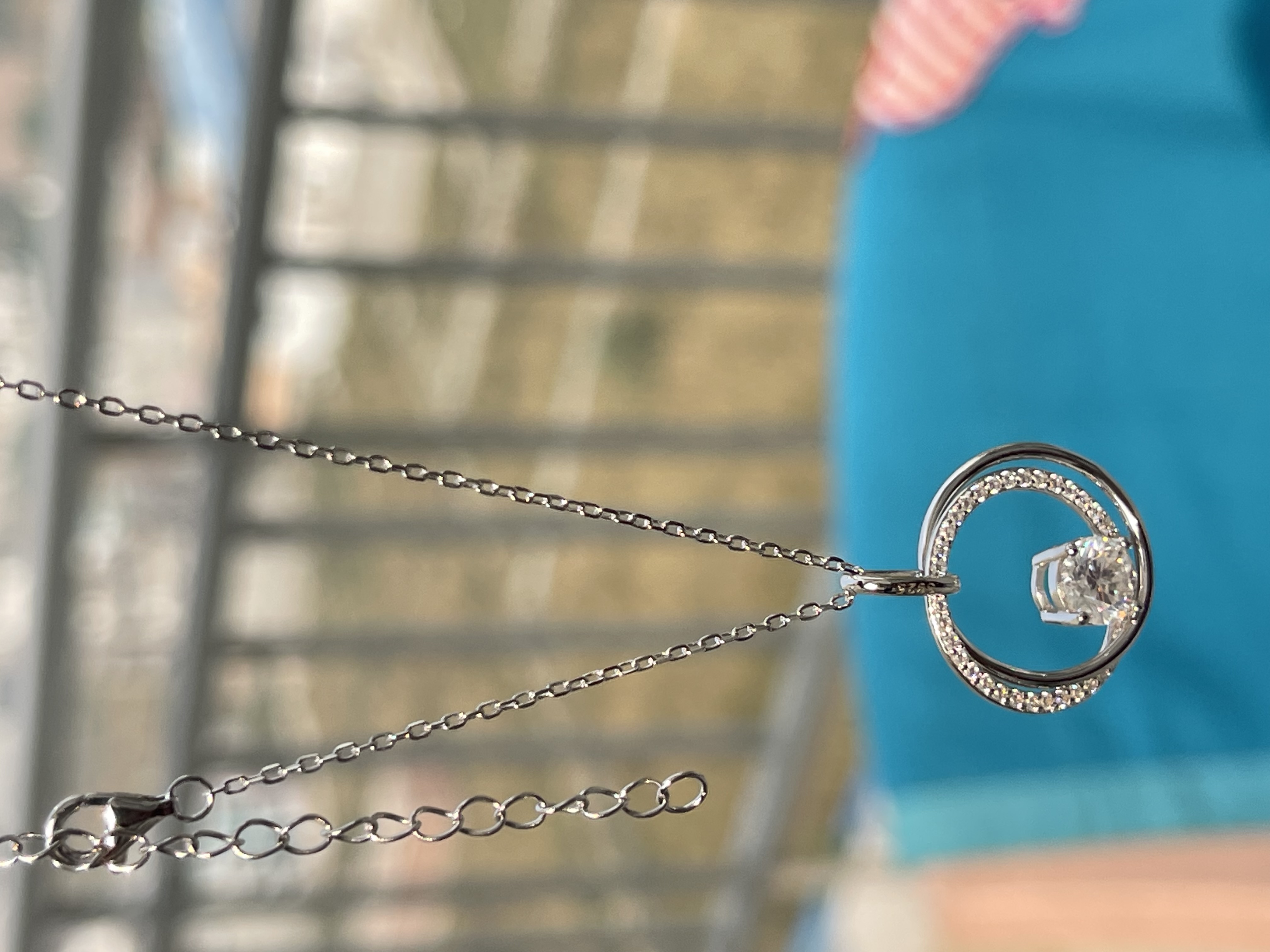  925 Sterling Silver Interlocking Circle Moissanite Pendant Necklace