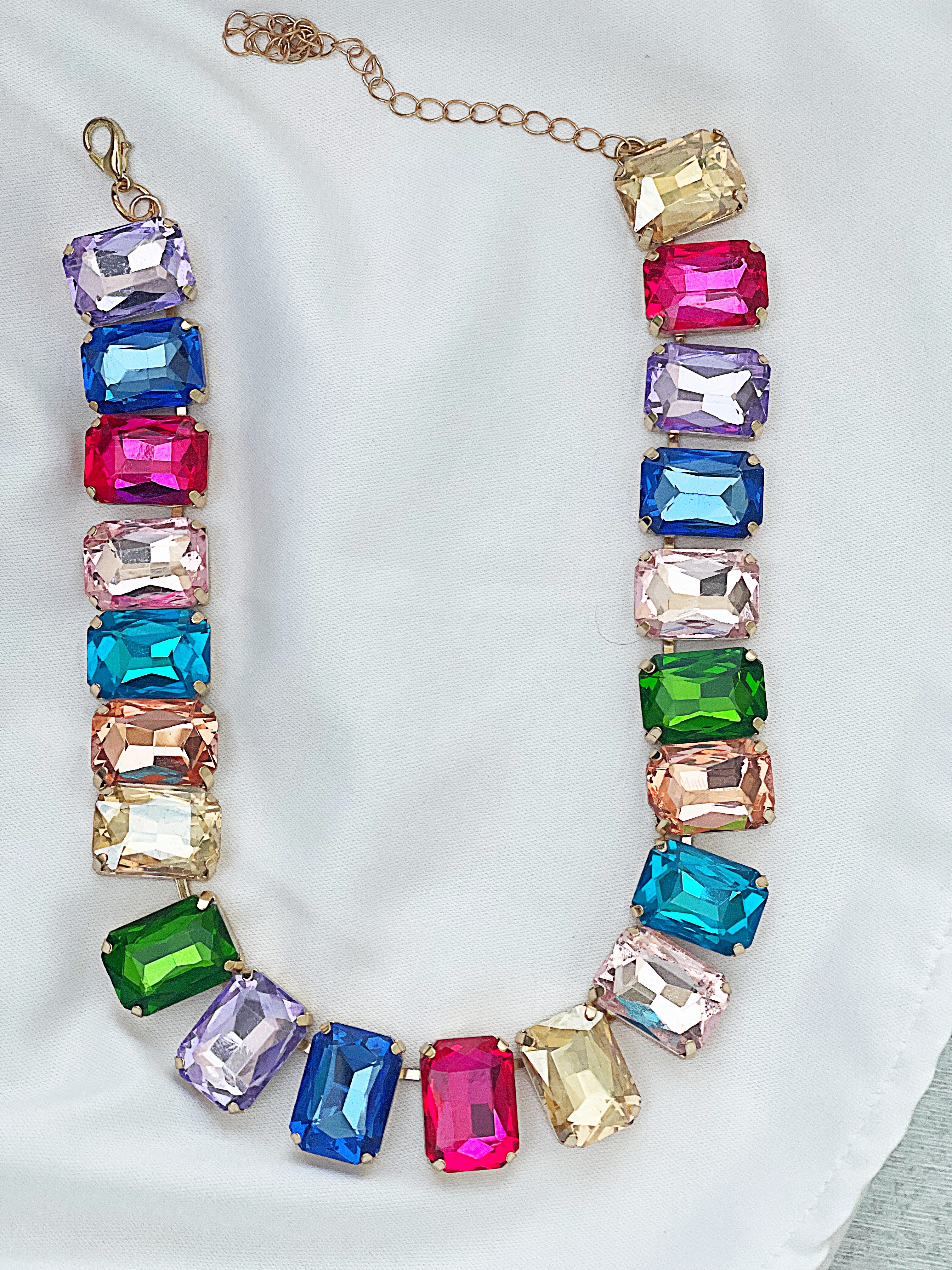 Geometric artificial Crystal Ferroalloy cable chain Choker