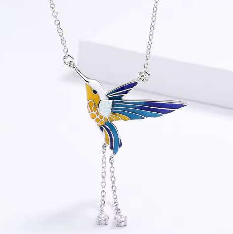 New Creative Enamel Hummingbird Jewelry Set with Ring Necklace and Earring 