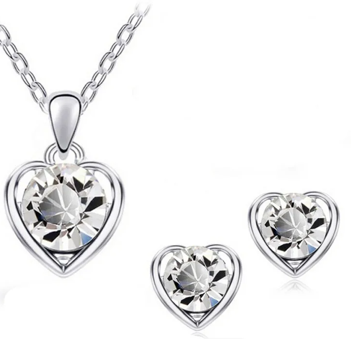 Heart-Shaped Crystal Jewelry Set