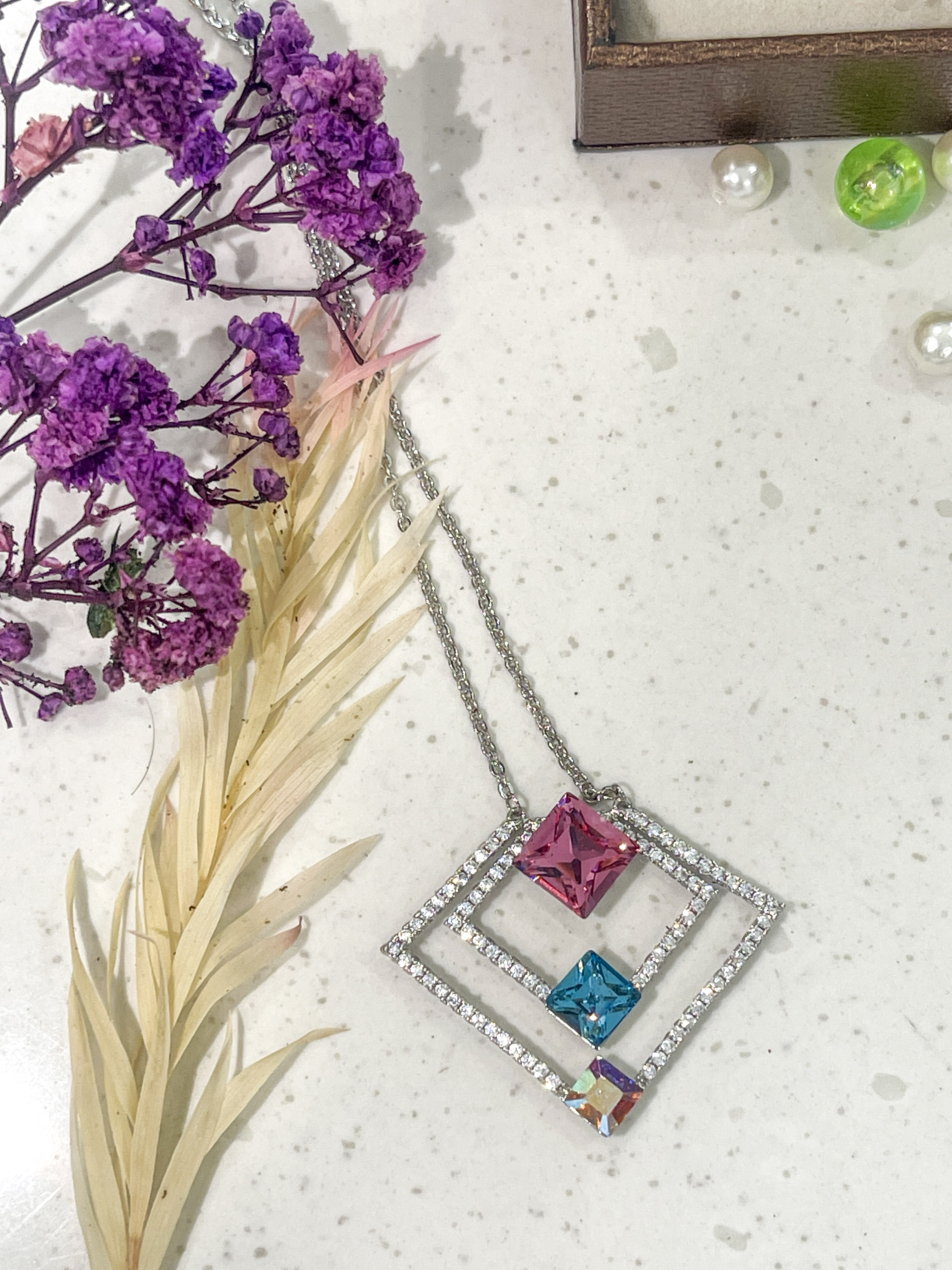 Geometric Gemstone Pendant Necklace