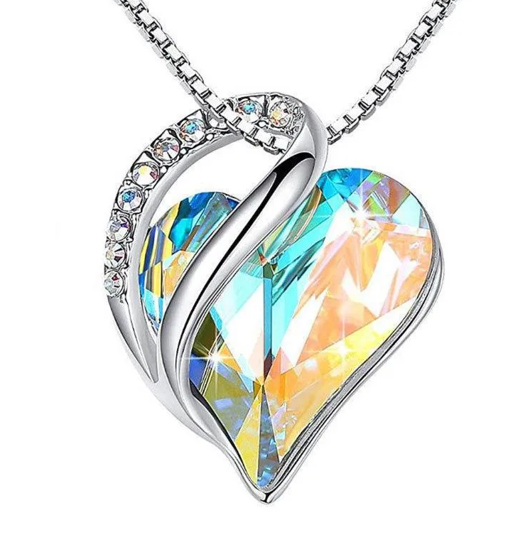 Alloy Rhinestone Blue Heart Crystal Pendant Necklace