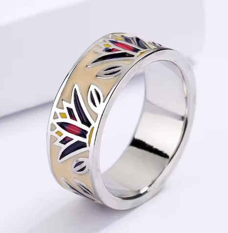 Exquisite Floral Ring and Earrings Enamel Jewelry Set