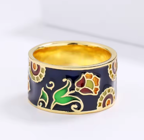 New Design Exquisite Geometric Shape Handmade Enamel Ring and Earrings