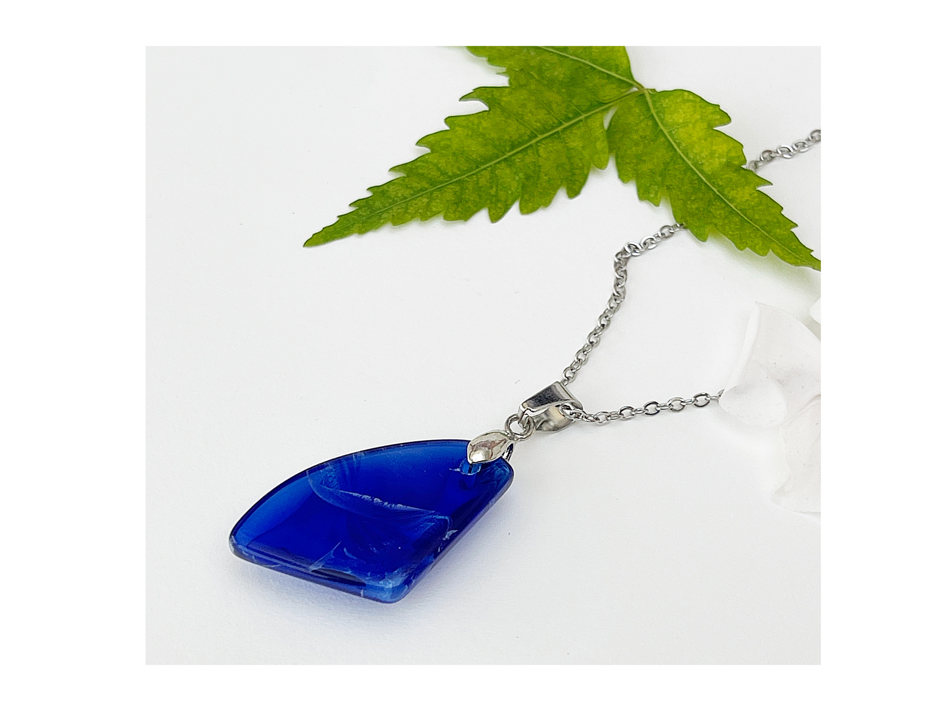 Colorful Ocean Style Rhombus Pendant Necklace with Sweater Chain