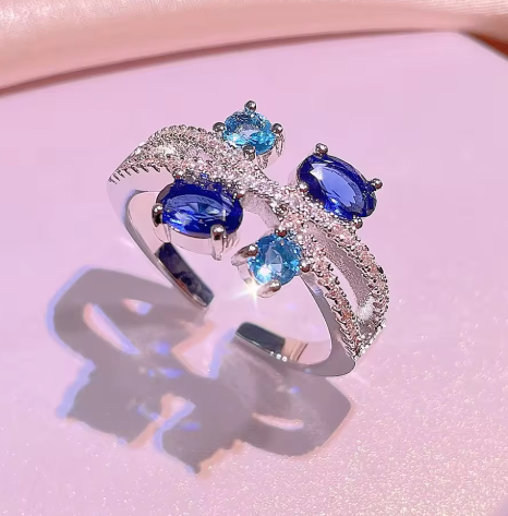  Geometric Shape Shine Blue Zircon Jewelry Set