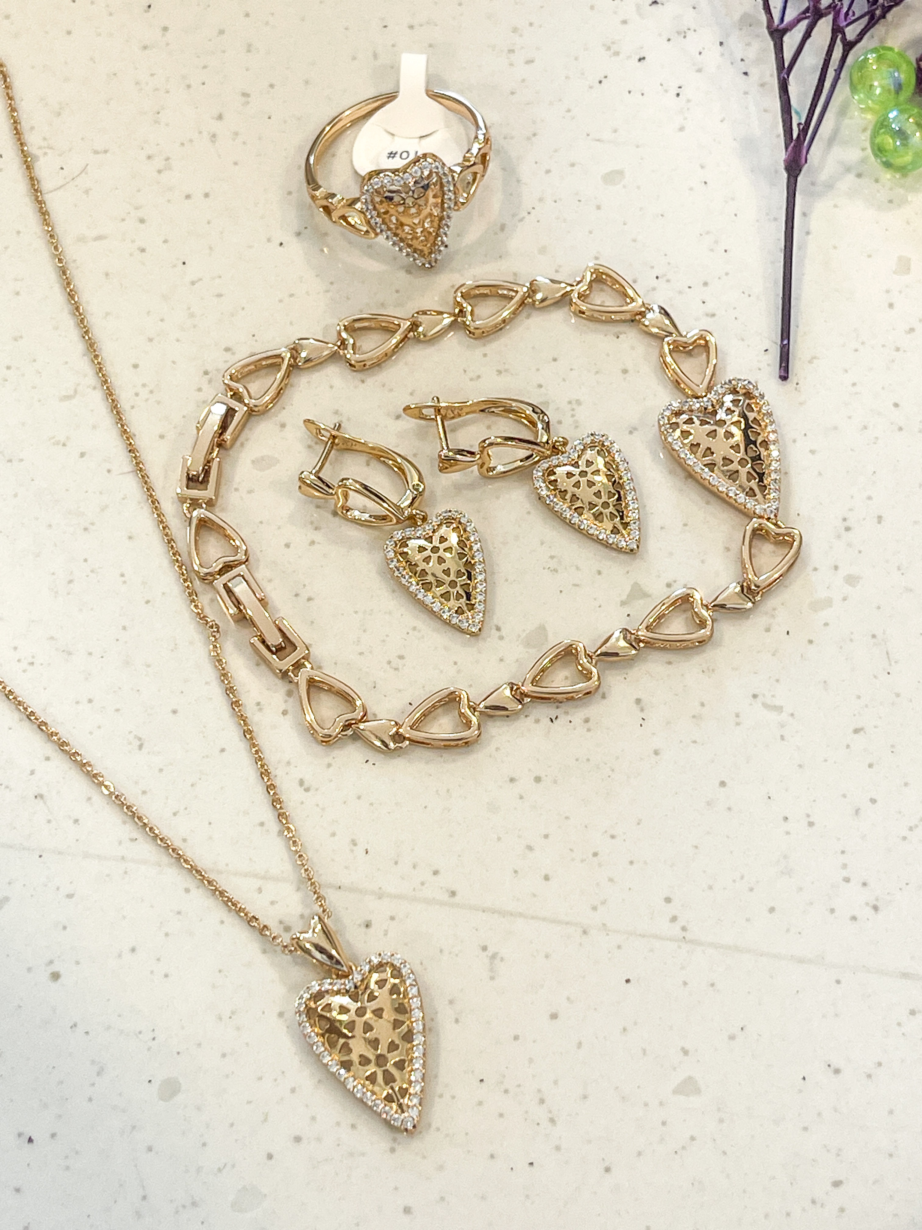Gold Heart Jewelry Set