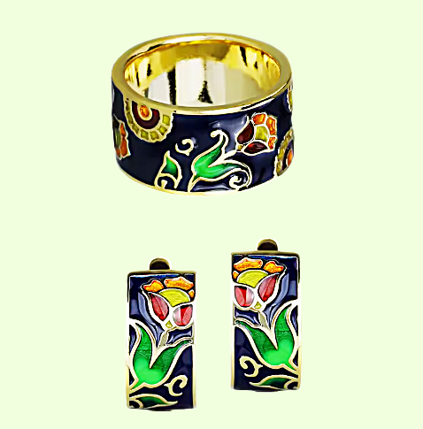 New Design Exquisite Geometric Shape Handmade Enamel Ring and Earrings