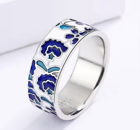  Exquisite Unique Flower Enamel Ring, Necklace Earring Set