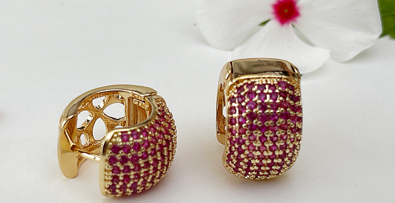 Geometric Copper Zircon Gold Plated Huggie Earrings