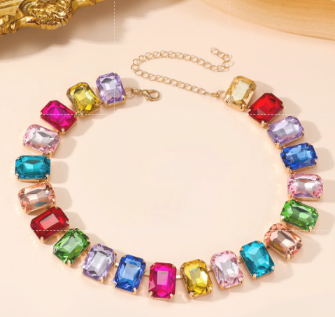 Geometric artificial Crystal Ferroalloy cable chain Choker