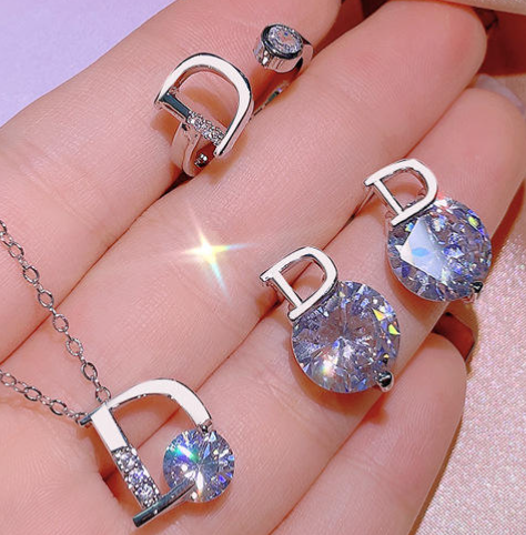  Hot Sale Geometric D Shape Shine CZ Jewelry Set 