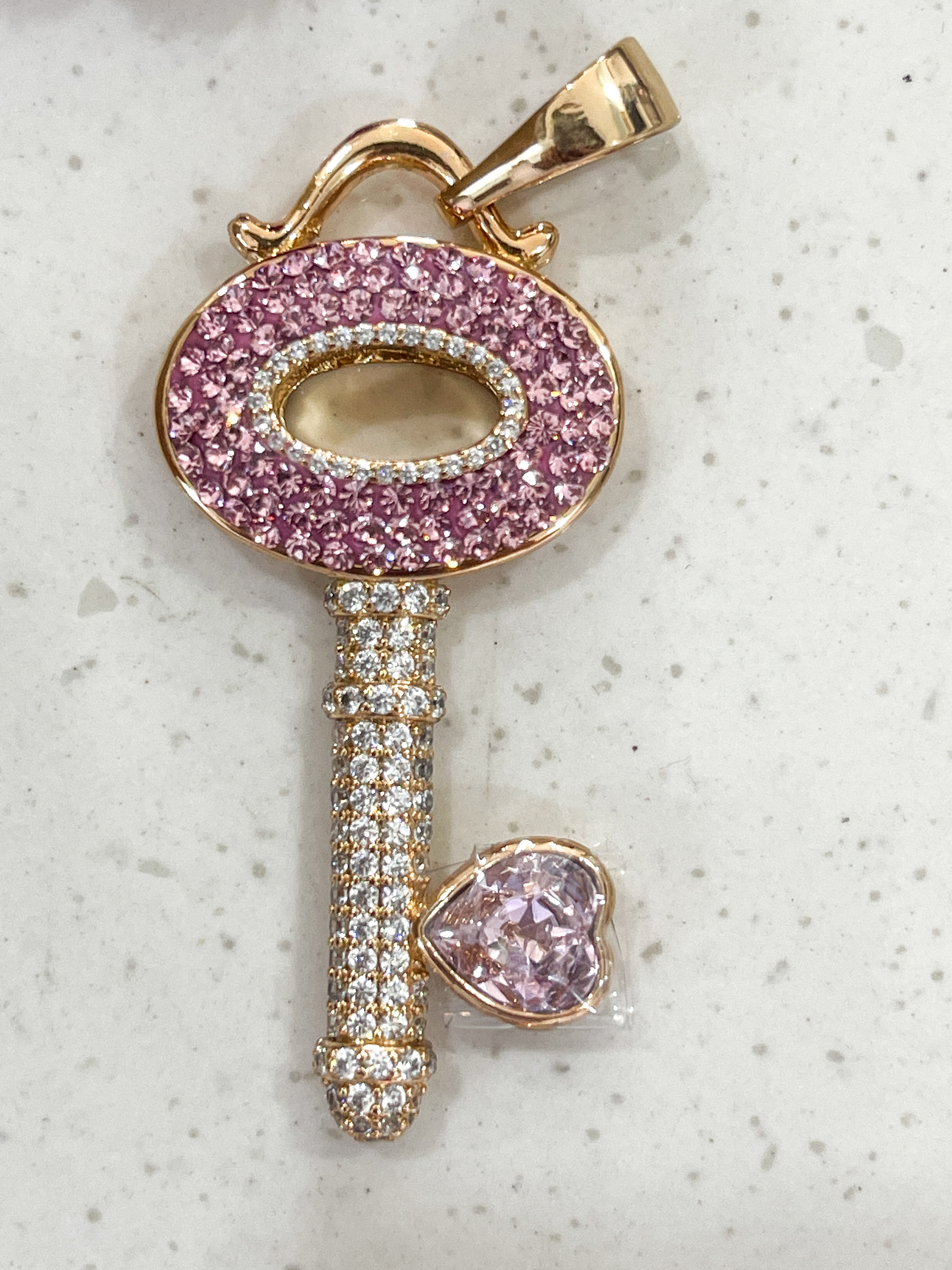 Elegant Pink Crystal Key Pendant