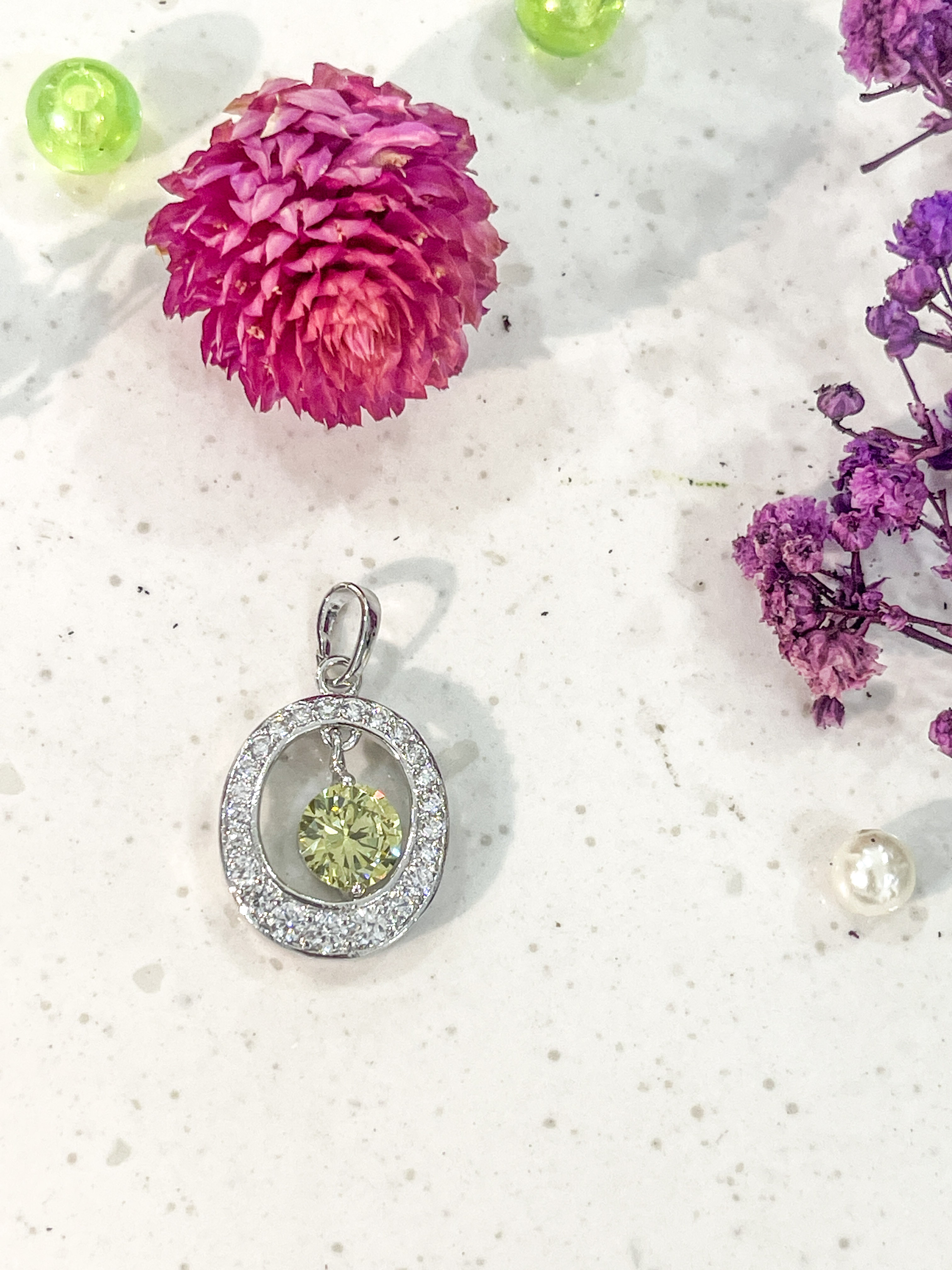 Silver Pendant with Green Gemstone