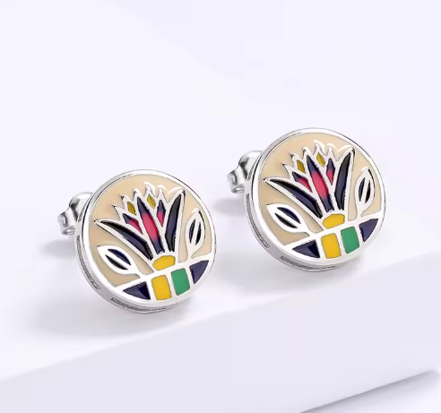 Exquisite Floral Ring and Earrings Enamel Jewelry Set