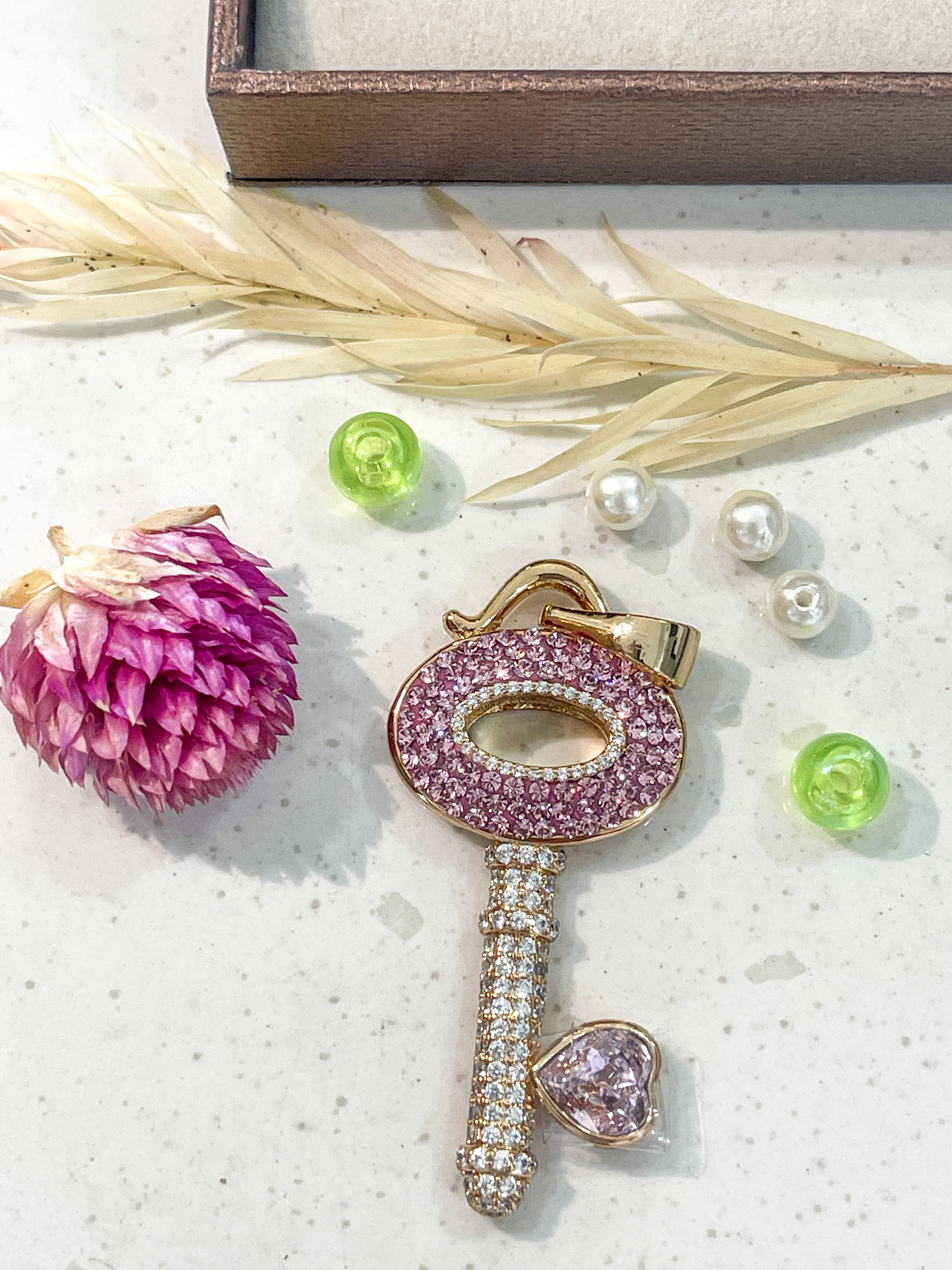 Elegant Pink Crystal Key Pendant