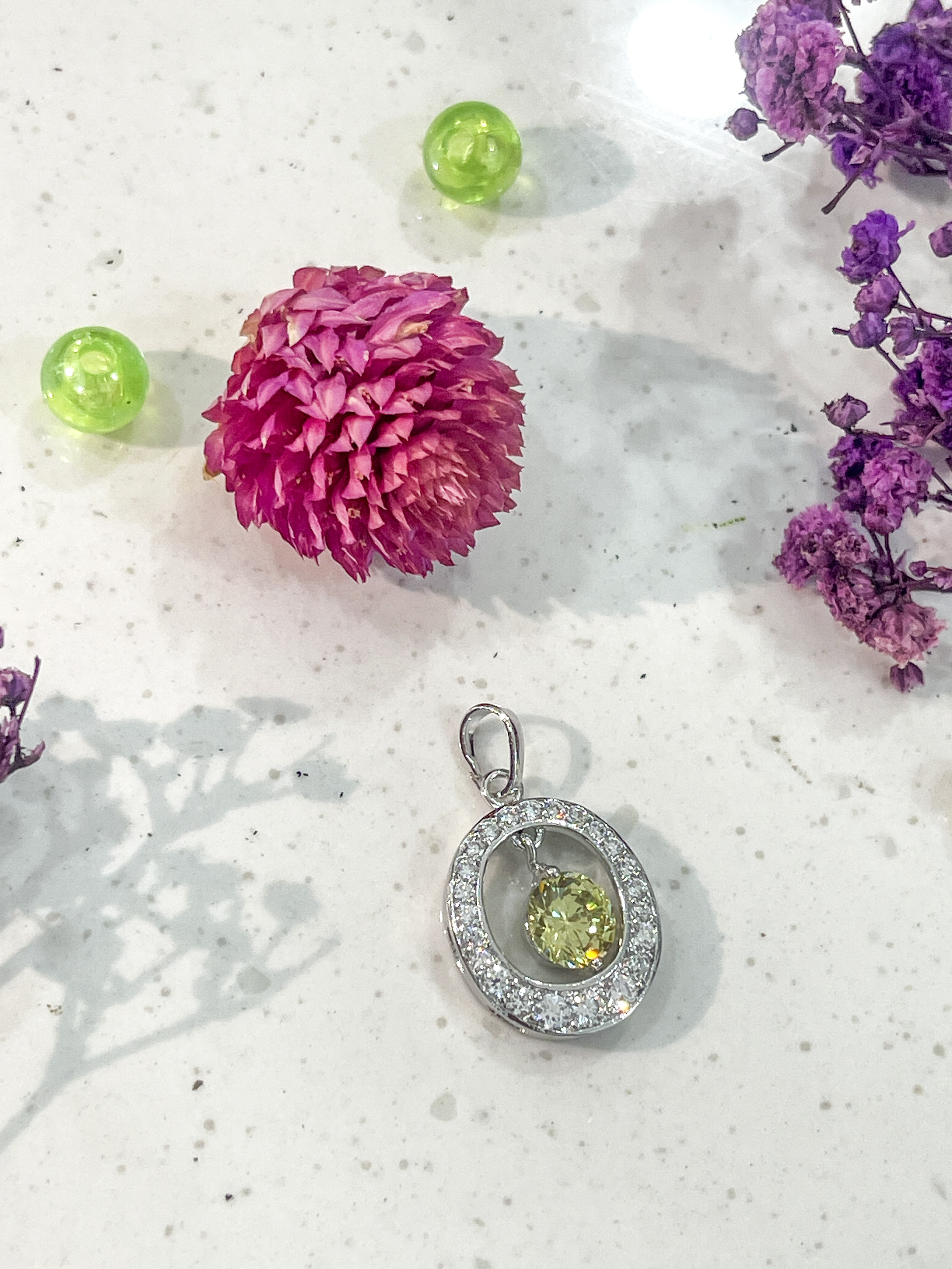 Silver Pendant with Green Gemstone