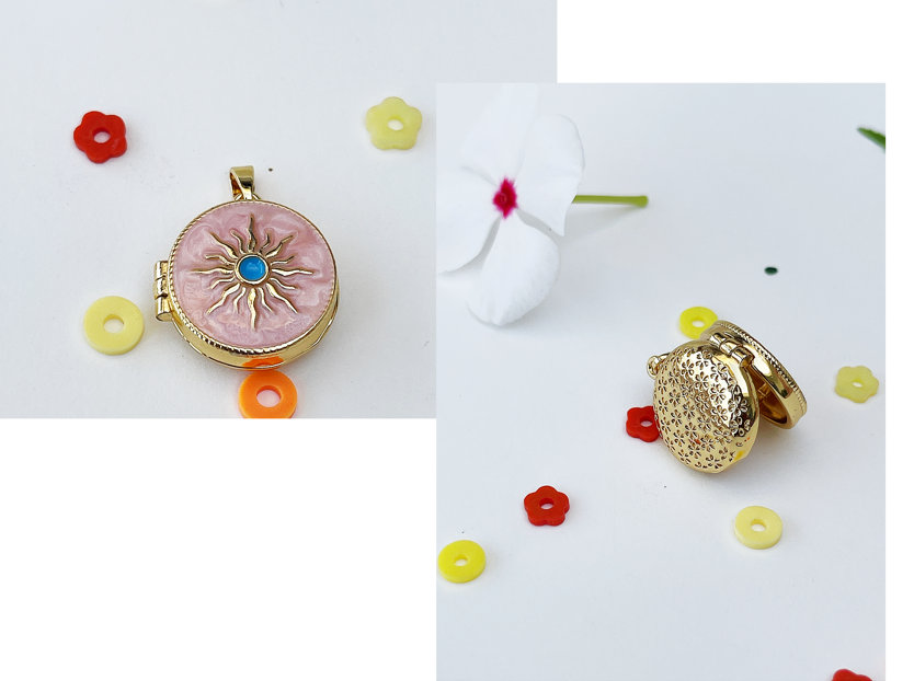 Sunburst Pink Enamel openable Locket
