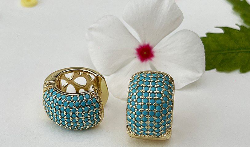 Geometric Copper Zircon Gold Plated Huggie Earrings