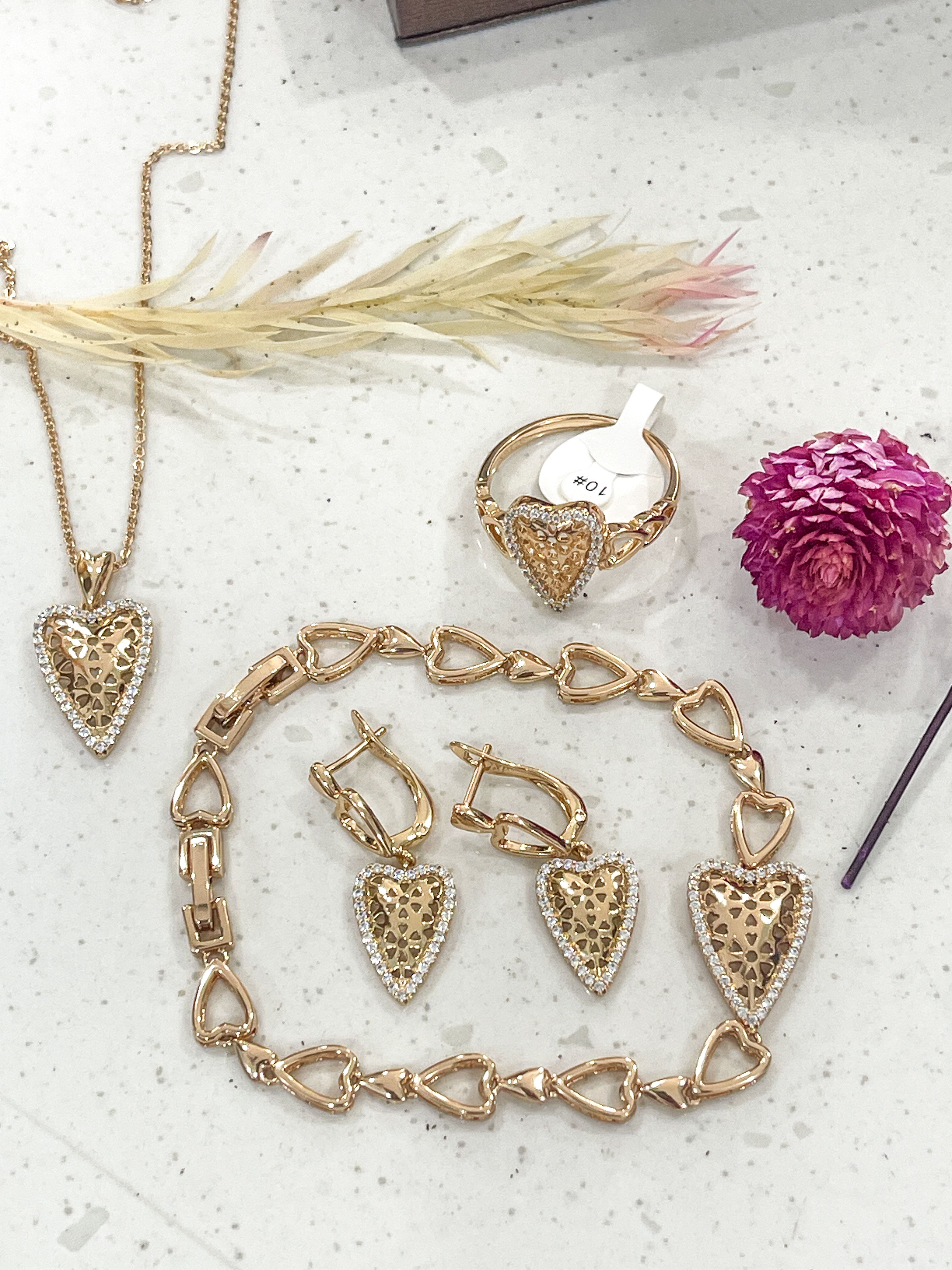Gold Heart Jewelry Set