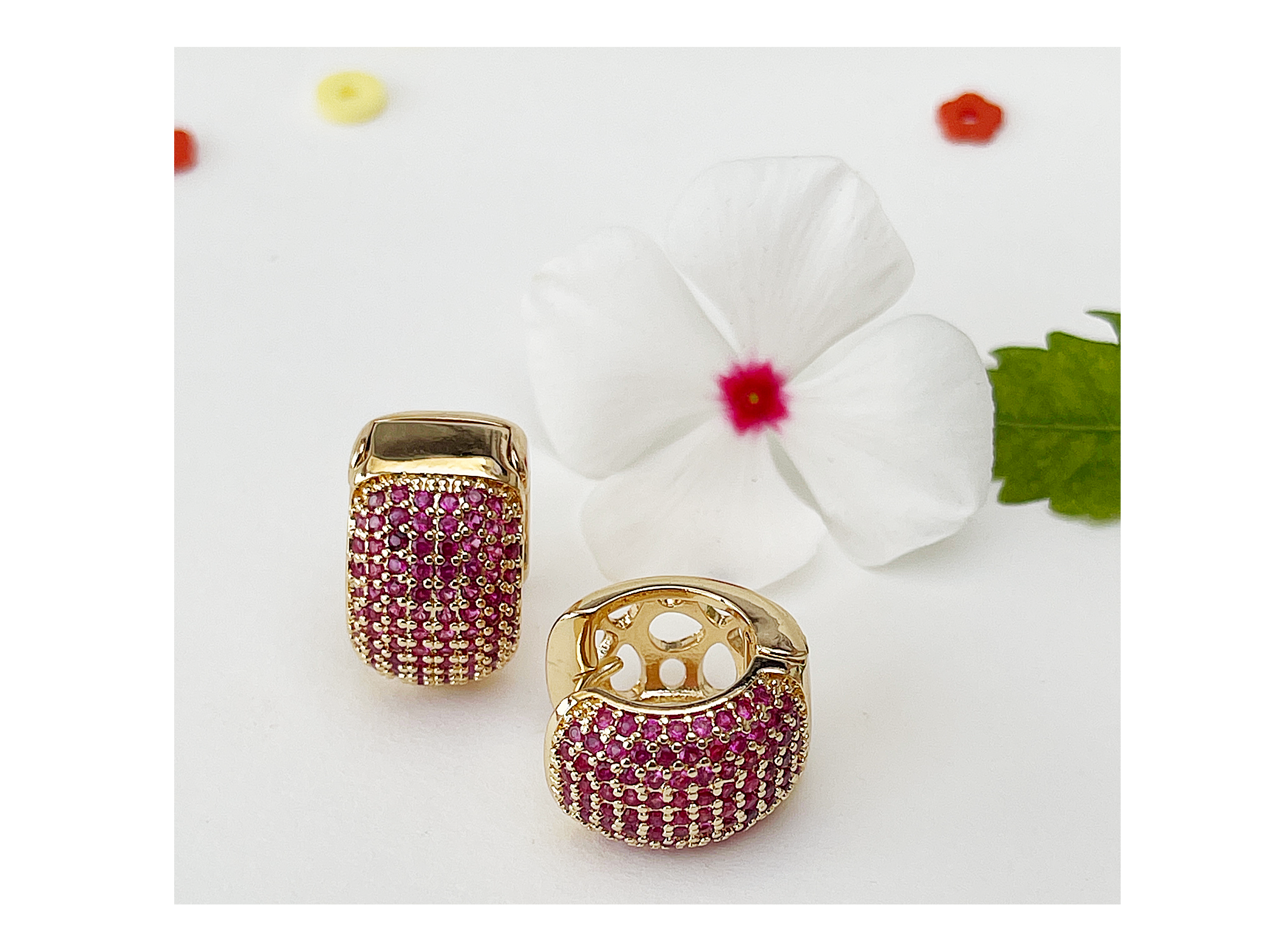 Geometric Copper Zircon Gold Plated Huggie Earrings