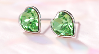 Green Heart-Shaped Stud Earrings