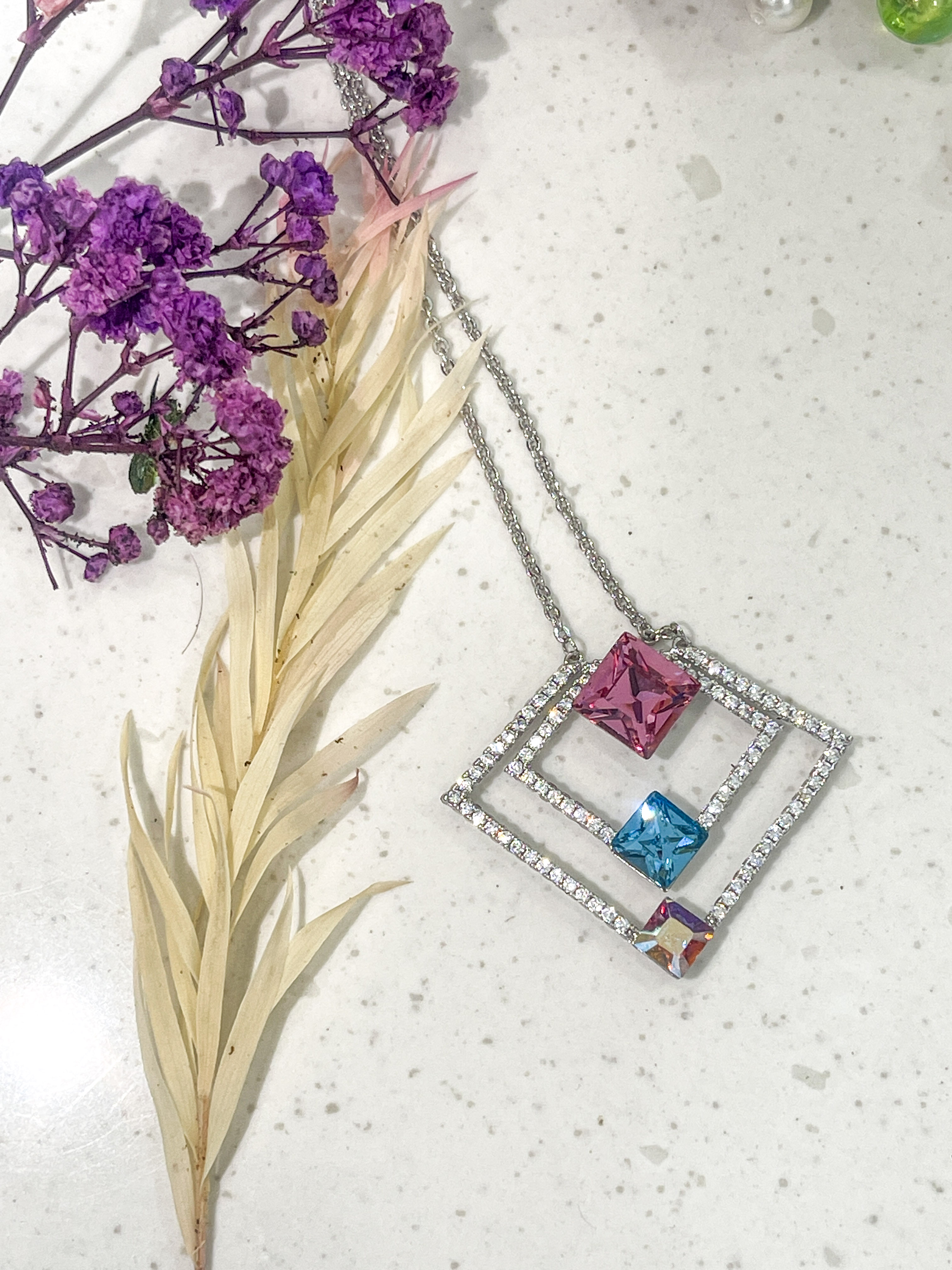 Geometric Gemstone Pendant Necklace