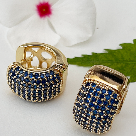 Geometric Copper Zircon Gold Plated Huggie Earrings