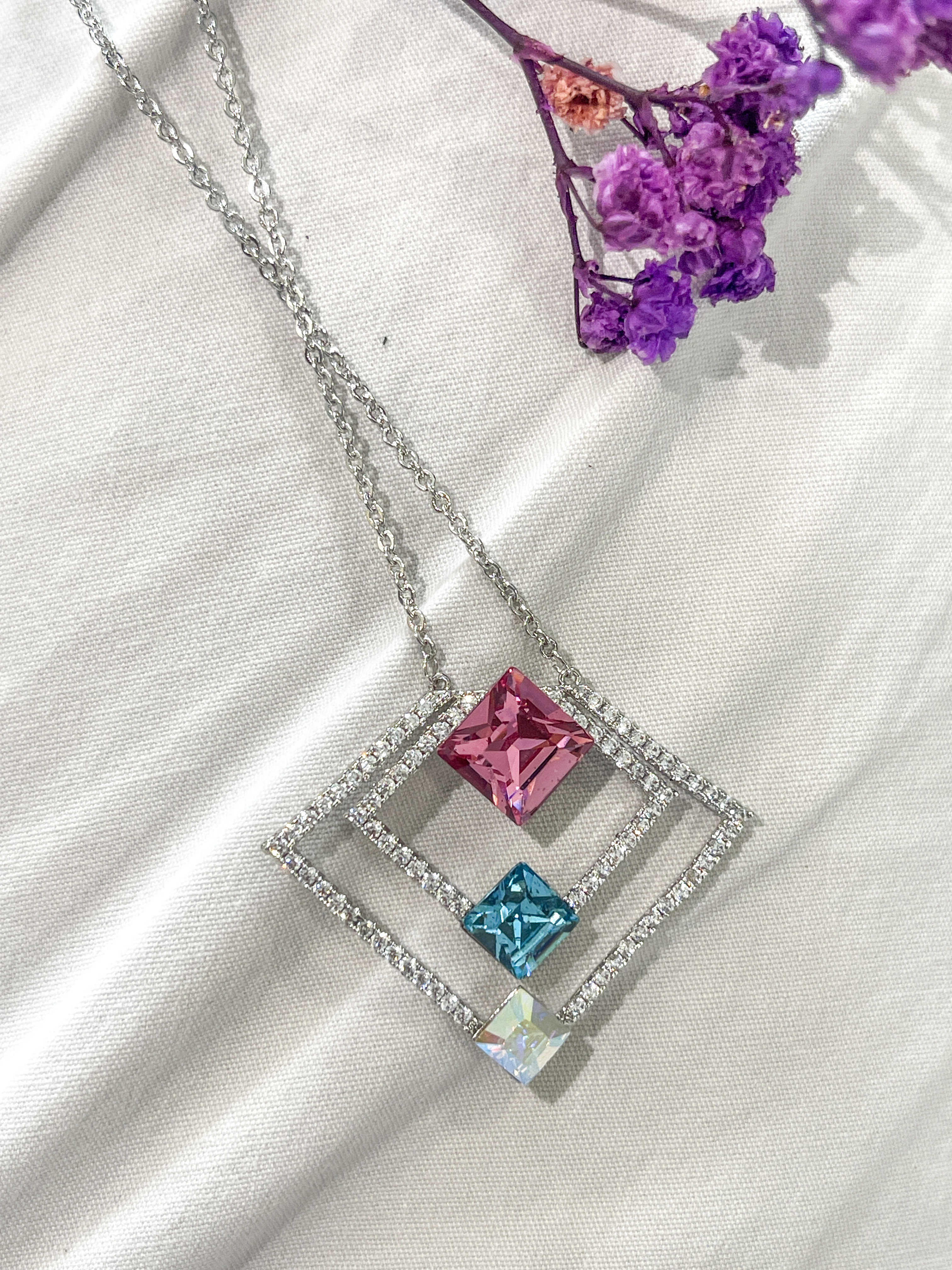 Geometric Gemstone Pendant Necklace
